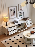 Meuble TV en bois massif de style français antique, modèle haut, table basse de rangement, mobilier de salon TD-408 sur site