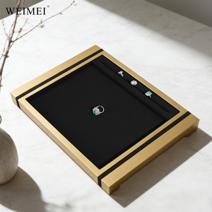 ถาดโชว์เครื่องประดับ WEIMEI แบบสั่งทำพิเศษ หรูหรา ทันสมัย สีแชมเปญโกลด์ หนัง PU กำมะหยี่สีดำ สำหรับสร้อยคอ แหวน ต่างหู - Product Image 2