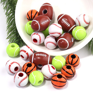 50 piezas/bolsa de cuentas acrílicas de pelota deportiva para pulseras, dijes de fútbol, baloncesto, rugby, varios tipos de cuentas sueltas para la fabricación de joyas - Product Image 4