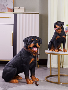 Estatua Decorativa de Perro <span class=keywords><strong>Rottweiler</strong></span> Negro de Tamaño Real, Cachorro Sentado Juguetón, de Resina Artesanal para Interiores y Exteriores, Coleccionable para Decoración del Hogar - Product Image 2