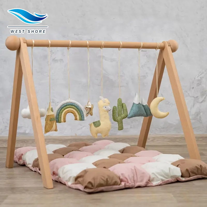Montessori Eco-friendly Activity Wood Baby Floors Play Floors Gym Rattan Toys Play Mat Hanging Toys for Baby Newborn Gift