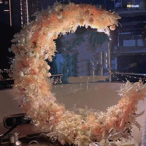 Arche de fleurs artificielles en soie en gros, arche de fleurs demi-lune rose, décoration de mariage avec fleurs fraîches - Product Image 6