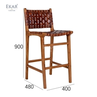 Tabouret de bar en cuir tissé à la main EKAR Sonoma avec cadre en teck massif