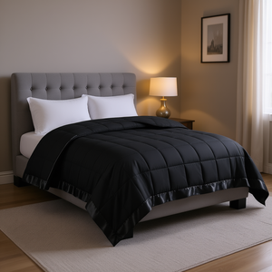 Couverture de lit légère en duvet synthétique, noire unie, matelassée en polyester, style moderne, toutes saisons - Product Image 2