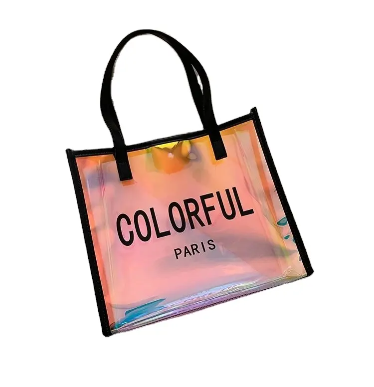 Clear Bag Stadium Approved Women Fashion Holographic Rainbow Tote hand Bags for Work Sports Games Sporting Event