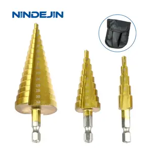 3 Cái HSS Bước Khoan Bit Set 4-32 Mét Hex Shank Titanium Tráng Bước Cone Drill Bits Đối Với Kim Loại Gỗ Thép