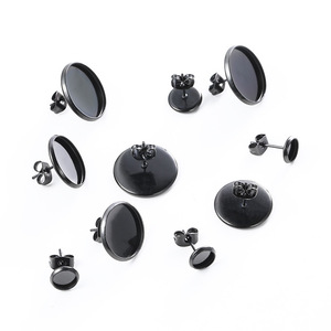 Base de acero inoxidable negra para pendientes, soporte de disco de 8mm, 10mm, 16mm, 18mm para fabricación de pendientes, accesorios de joyería de forma redonda - Product Image 3