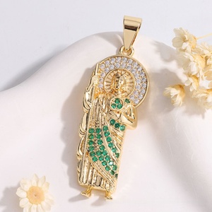 Collier pendentif <span class=keywords><strong>Saint</strong></span> Lazare - Plaqué or Micro pavé CZ/Cristal vert Charmes religieux pour hommes femmes Bijoux catholiques Cadeaux - Product Image 6