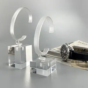 Factory made Classic Retail Shop Counter Desktop Acrylic Watch Exhibition Display Stand with C Ring Jewelry Display Holder