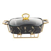Réchaud à buffet en céramique de luxe léger de 2 litres, chauffe-plats, chauffe-plats en porcelaine, support doré, plats de service