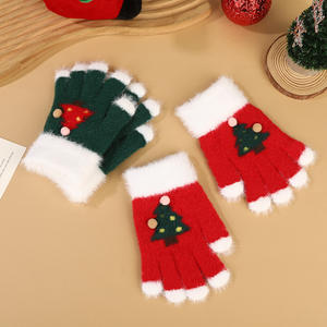 Niedliche Weihnachtsbaum-Strickhandschuhe für Kinder, Herbst- und Winter-Kälteschutz-Fingerhandschuhe für Outdoor-Radfahren, Kinderfäustlinge - Product Image 3