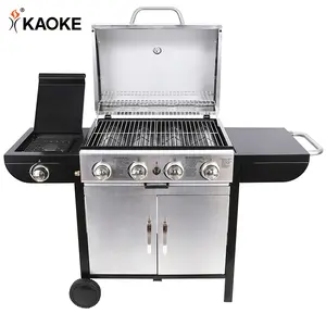 KAOKE 25英寸燃气烤架不锈钢户外烧烤4燃烧器，带侧燃烧器烤架燃气