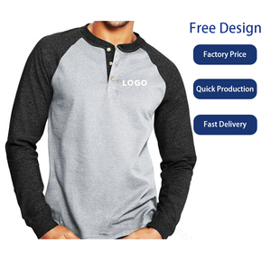 Camisetas informales de manga larga con <span class=keywords><strong>cuello</strong></span> <span class=keywords><strong>Henley</strong></span> para hombre, tejido de punto sólido abotonado con serigrafía - Product Image 1