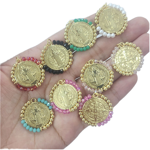 JS7376 - Suministros de Joyería Hechos a Mano, Cristal, Perlas, Chapado en Oro de 18K, Medalla de <span class=keywords><strong>San</strong></span> <span class=keywords><strong>Benito</strong></span>, Dijes - Product Image 4