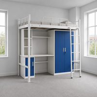 Lit superposé en métal durable avec bureau et armoire, lit superposé en acier robuste pour dortoir de travailleurs, gain de place