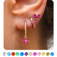 Anting Batu Kelahiran Grosir SP Fashion Sederhana Multi Warna 3PCS/Set Set Aksesoris Anting Wanita