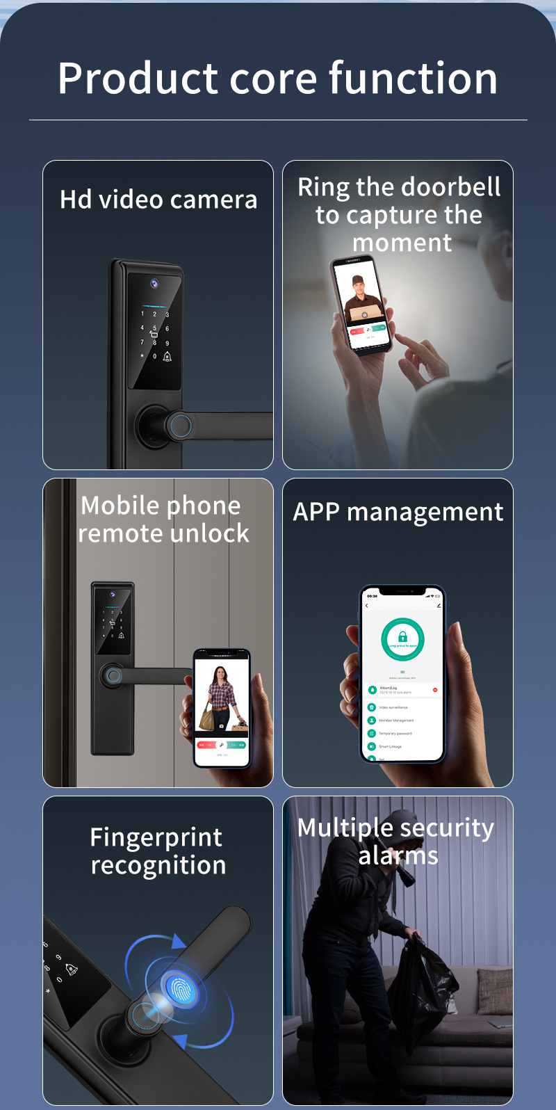 Intelligent Polished Steel Door Lock with Fingerprint Camera Wi-Fi Tuya Mobile Control Password & Card/Key Unlock · image 2