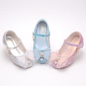 <span class=keywords><strong>Happy</strong></span> Girls Princess Crystal Shoes Girl Tacones altos azul Silver Leather Show stage Dance wedding party Shoes - Product Image 4