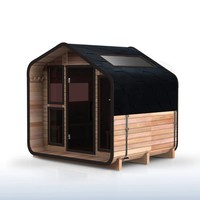 Cabina de Sauna Exterior de Madera Natural con Diseño Moderno, Ventanas de Vidrio Negro para Privacidad, 1 Año de Garantía, Compatible con OEM, Venta al Por Mayor