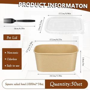 Caja de Comida Rectangular Desechable y Reciclable de 650 ml, Fabricada en Cartón Kraft, con Tapa de Plástico Apta para Calentar, Precio al por Mayor para Uso Doméstico y de Oficina - Product Image 2