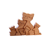 Hölzerne Katze Familie Puzzle Figuren Ornament Dekoration Muttertag Geschenk 2 in 1 Satz Katze Puzzle benutzer definierte gravierte Name