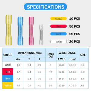 Connecteurs de fils thermorétractables, 130 pièces, assortis AWG 22-16 16-14 12-10 26-22, boîtier en plastique, connecteurs automobiles - Product Image 5