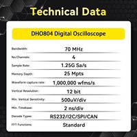 Oscilloscope numérique RIGOL DHO804 Bande de fréquence 70 MHz Résolution verticale 12 bits Taux d'échantillonnage 1,25 GSa/s 1 000 000 Wfms/s 1 an