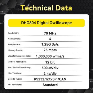 <span class=keywords><strong>Osciloscopio</strong></span> <span class=keywords><strong>Digital</strong></span> RIGOL DHO804, Banda de Frecuencia de <span class=keywords><strong>70MHz</strong></span>, Resolución Vertical de 12 Bits, Frecuencia de Muestreo de 1.25 GSa/s, 1000,000 Wfms/s, 1 Año - Product Image 3