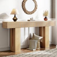 Console d'entrée longue et moderne de style traditionnel avec prise de courant intégrée, éclairage et hauteur réglable, en bois massif écologique pour salon