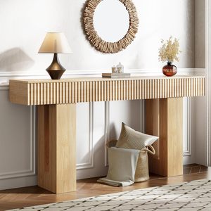 <span class=keywords><strong>Console</strong></span> <span class=keywords><strong>d</strong></span>'<span class=keywords><strong>entrée</strong></span> longue et moderne de style traditionnel avec prise de courant intégrée, éclairage et hauteur réglable, en bois massif écologique pour salon - Product Image 1