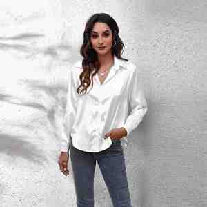 I-0711 Hot Selling Spring Summer Breathable Vintage Casual Woven Satin Tank <b>Top</b> for Women Solid Color Like-Silk Long Sleeve - Product Image 5