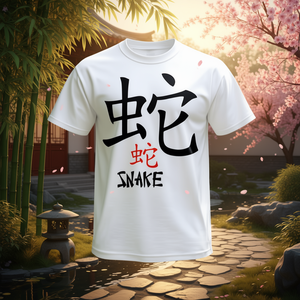 T-shirt con calligrafia Kanji dello zodiaco cinese a forma di serpente, bianca, unisex, girocollo, manica corta, abbigliamento promozionale - Product Image 2