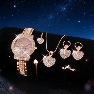 LP32 New Full Diamond <strong>Rose</strong> <strong>Gold</strong> 5 Piece <strong>Set</strong> Elegant Leisure Quartz <strong>Watch</strong> Charm Alloy Earrings Necklace Bracelets Women <strong>Watches</strong> - Product Image 4