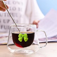 Taza de Café de Vidrio de Borosilicato de 200 ml con Decoración 3D de Rosa o Lazo para Té, Leche o Regalos