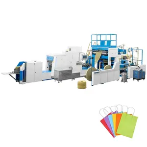 Volautomatische Vierkante Bodem Papieren Zak Machine Met Gedraaid Handvat Kraft Papieren Zak Maken Machine Voor Boodschappentas