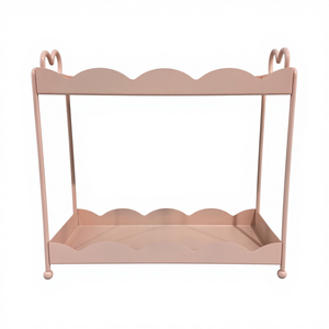 Estante de Almacenamiento Decorativo de Dos Niveles con Forma de Corazón Rosa - Organizador con Borde Ondulado para Tocador y Escritorio - Product Image 1