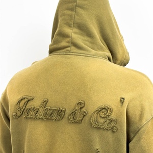 TOPSHOW High Quality Custom Distressed Applique Embroidery Cotton <b>Hoodie</b> Cropped Oversized Acid Washed <b>Zip</b> <b>up</b> <b>Hoodie</b> Men - Product Image 2