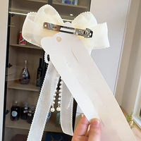 Épingle à cheveux queue de cheval pour filles super féerique rose ruban d'organza nœud pince à cheveux longue perle gland nœud papillon pinces à cheveux de printemps
