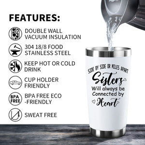 Miles <span class=keywords><strong>Apart</strong></span> Sisters Will Always Be Connected Heart Gobelet en acier inoxydable de 20oz Tasse à café de voyage isolée sous vide à double paroi - Product Image 4