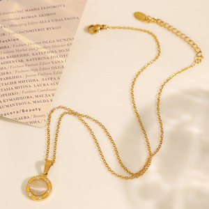 Collar con colgante de ojo de gato estilo europeo, chapado en oro de 18k, cadena de clavícula geométrica redonda de acero inoxidable para mujer, regalo. - Product Image 3