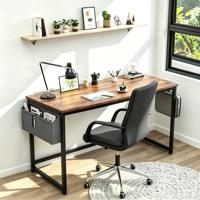 Bureau d'ordinateur portable pliable moderne et robuste en MDF et métal avec prises électriques, USB, sac de rangement, crochet, gain de place, simple