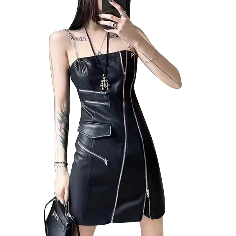 セクシーなレザースカートボディスドレス女性の夏2022新しいショートスカートブラックタイトヒップスカート