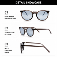 Lunettes de soleil polarisées rondes tendance pour femmes, monture transparente marron en PC, protection UV400 TAC, lunettes de soleil rétro pour le voyage