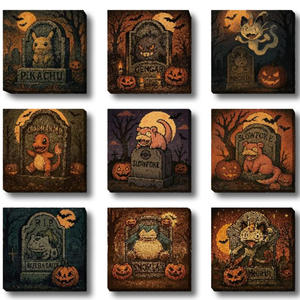 Accessoires rétro de haute qualité Pokemoned, hologramme, Halloween, objets de collection, tableaux d'art, style peinture à l'huile, cartes, boîtes aveugles, boîte cadeau - Product Image 3