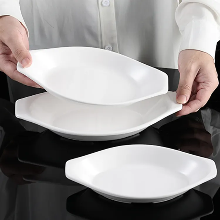 Fábrica venda direta barco forma servindo prato branco profundo para restaurantes melamina pratos conjunto