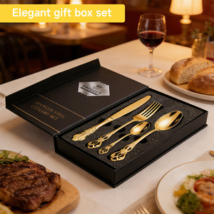 Set di posate di lusso in acciaio inossidabile dorato, lucidato a specchio, coltelli, forchette e cucchiai per matrimoni e hotel, vendita all'ingrosso - Product Image 3