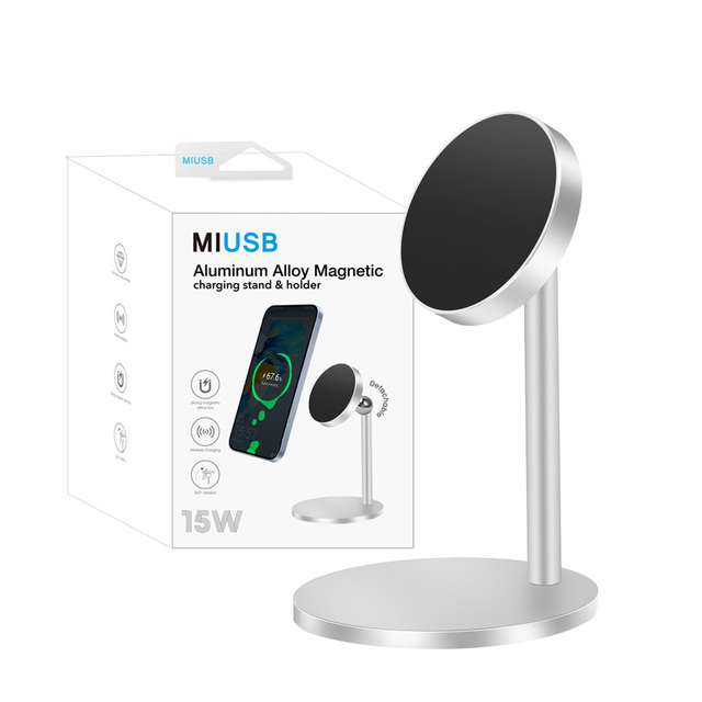 Aluminum Alloy Magnetic Fast Wireless Charger 360 Rotation 15W Desktop Wireless Charging Stand