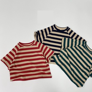 Verano bebé niño cuello redondo manga corta algodón rayas camisa bebé Top - Product Image 3