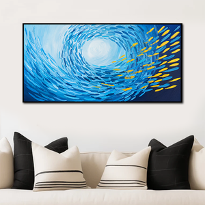 Pesce dorato blu contemporaneo dipinto a mano pittura a <span class=keywords><strong>olio</strong></span> su tela grande arte oceano <span class=keywords><strong>mare</strong></span> pittura a <span class=keywords><strong>olio</strong></span> profonda decorazione per la casa - Product Image 6