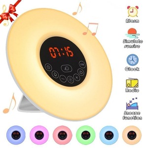 Digital Sunrise Alarm <b>Clock</b> Round Wake Up Light Color Changing <b>LED</b> Bedside Desk <b>Clock</b> FM Radio White Noise - Product Image 1
